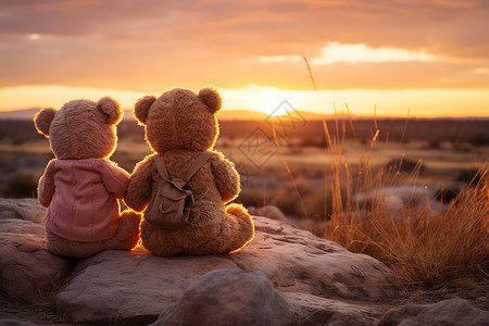 两只泰迪熊在岩石旁图片