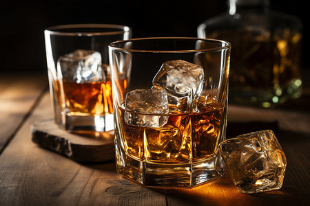 冰镇威士忌和冰块高清图片
