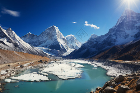 喜马拉雅山巅上的壮丽景色高清图片