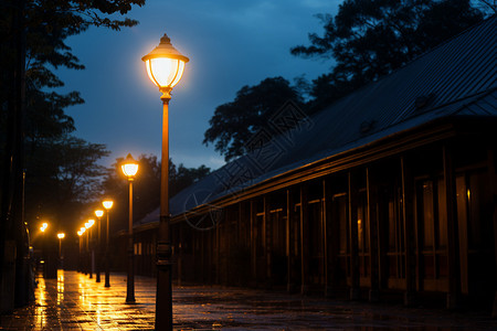 夜幕下点亮的路灯背景图片