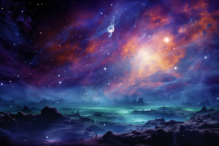 星球插画神秘梦幻的天文景观设计图片