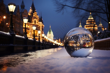 冬季城市街道上的水晶球背景图片