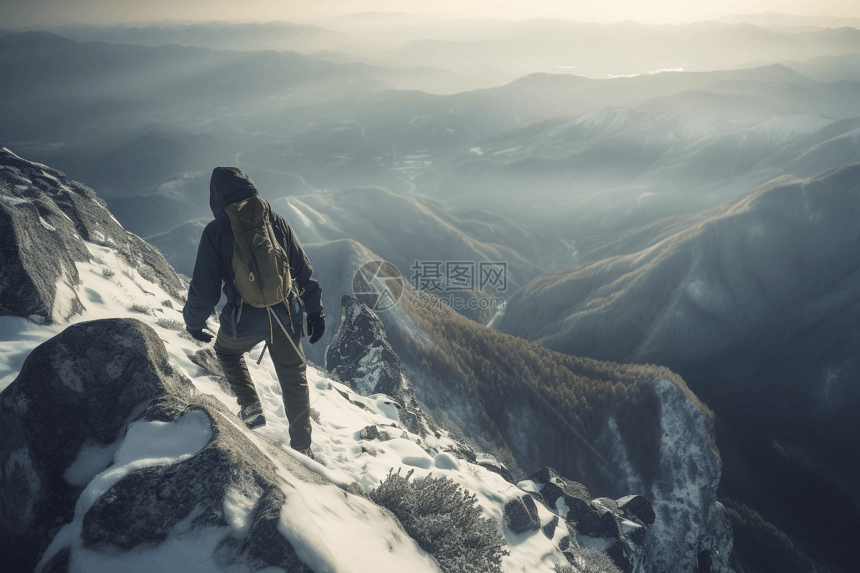 岩石峰雪山景观图片