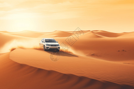 商务车改装商务车驶过沙漠景观插画