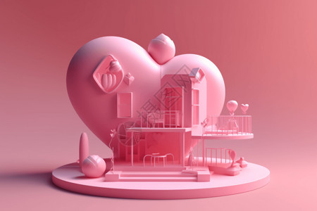 3D房子模型爱心城堡玩具背景