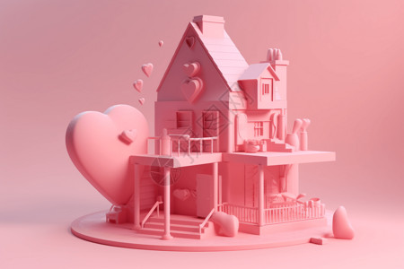 3D房子模型粉色房子玩具背景