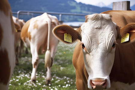 牛群在草地上静立背景图片