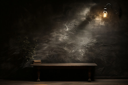 黑暗房间里的一张桌子背景图片