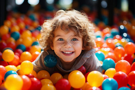 欢乐球池中笑的孩子高清图片
