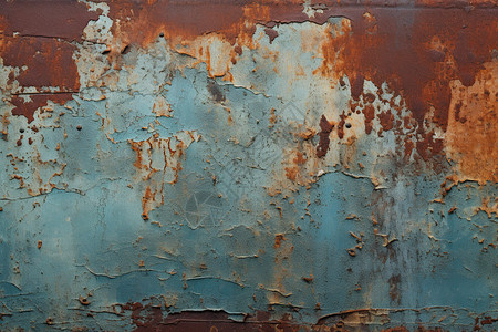 锈迹斑驳生锈的蓝色金属墙壁背景