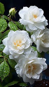 花瓣上有水滴的白色花图片