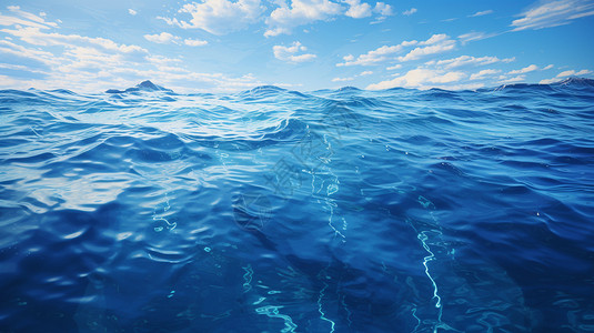 浅蓝色海浪波纹蓝天下的海洋水面背景