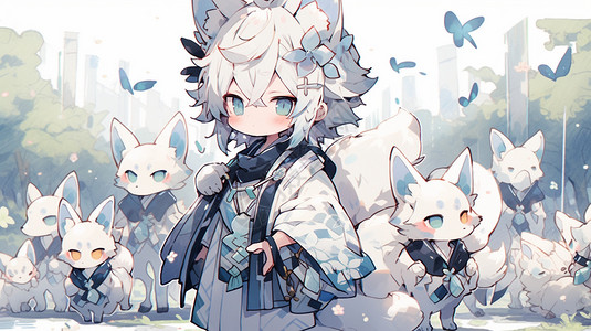 可爱的小白狐男孩背景图片