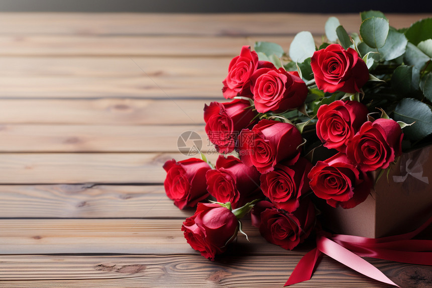 精致的红玫瑰花束图片