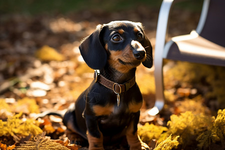 秋季户外可爱的腊肠犬图片