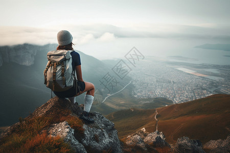 爬山的女登山者高清图片