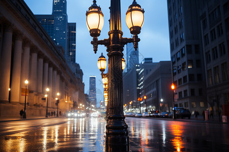 雨后的城市街头景观背景图片