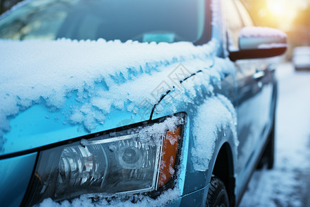 寒冷的冬日车辆覆盖的白雪图片