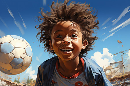 小孩玩足球玩足球的小运动员插画