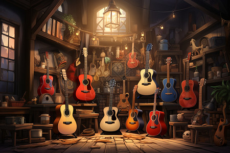 吉他的房间背景图片