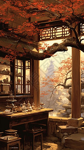 卡通的茶室背景图片