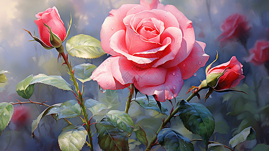 鲜活的水彩玫瑰背景图片
