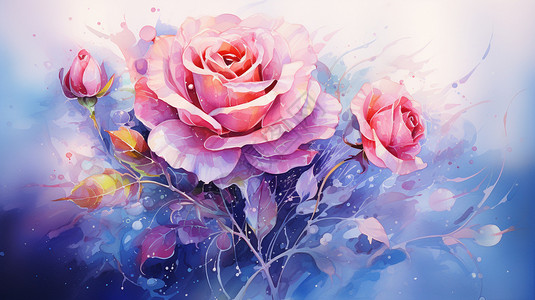 水彩画的玫瑰背景图片