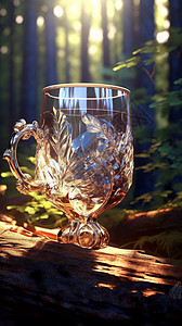 森林里的玻璃杯背景图片