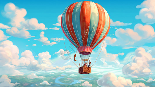 球天天空中的卡通热气球插画