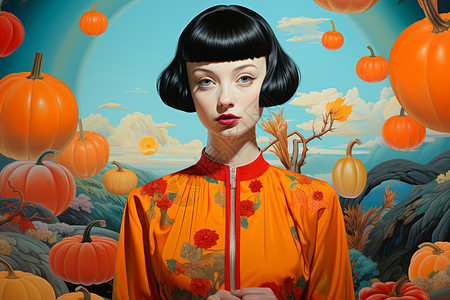 橙色创意美感中的女子背景图片