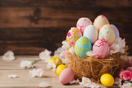 粉色手绘小兔子传统节日的复活节彩蛋背景