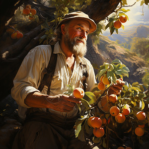 果树下的农民叔叔图片