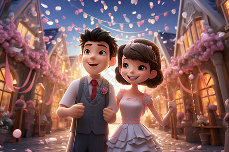 新娘和新郎3D插图背景图片