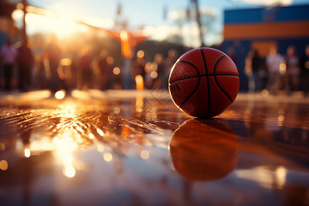 运动地胶地面上的篮球背景