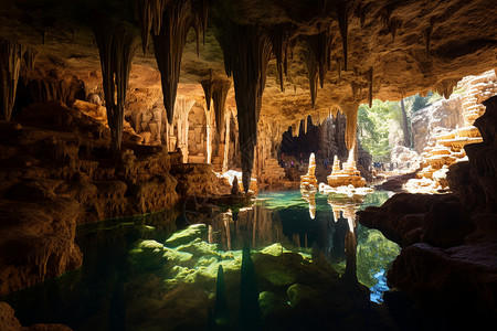 迷人的洞穴石柱高清图片