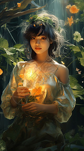 森林里的魔法少女背景图片