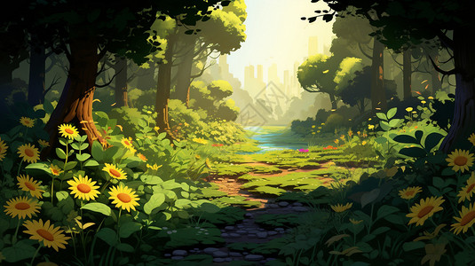 茂盛的卡通森林背景图片