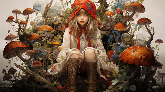 蘑菇中的魔法少女背景图片