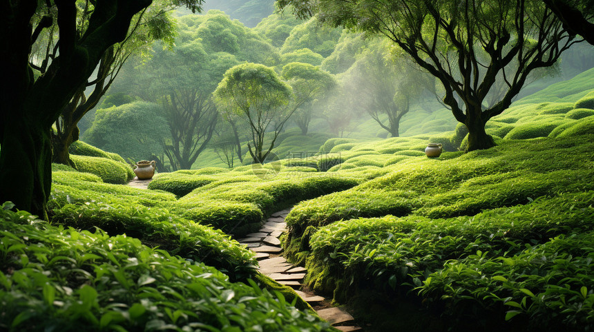 茂盛的绿茶园图片
