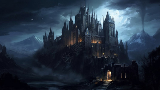 夜晚的中世纪城堡图片
