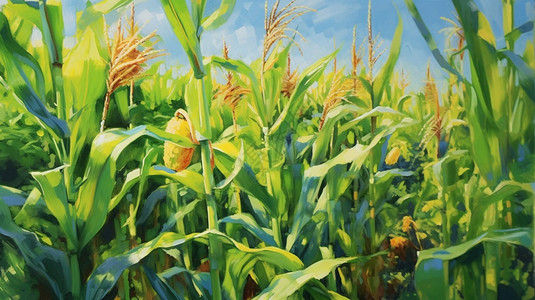 玉米地的插画图片