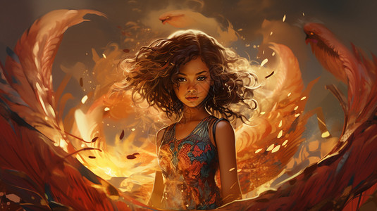 火凤凰的少女背景图片