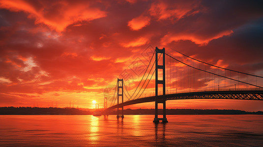 黄昏的跨海大桥图片