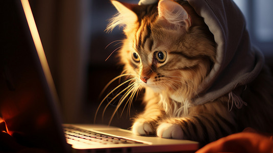 电脑前的小猫图片