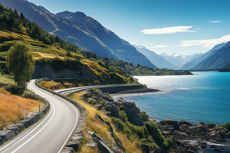 美丽公路海边的公路背景