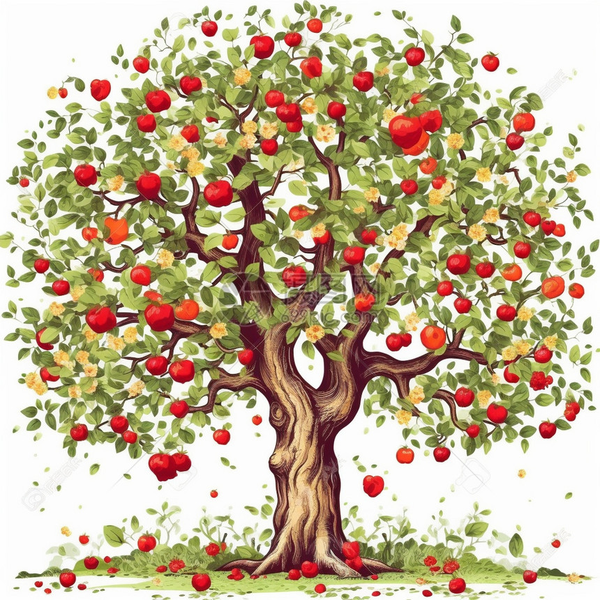 苹果树的插画图片