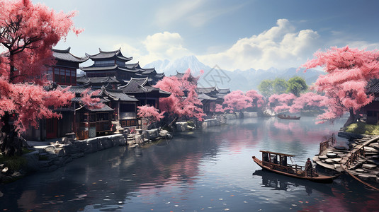 美丽的江南水乡背景图片