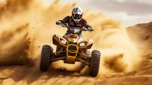 沙漠中飞驰的摩托图片