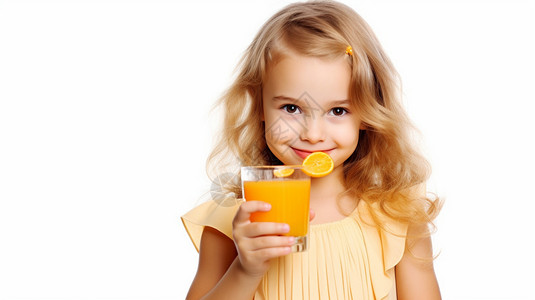 可爱的小女孩喝橙汁背景图片