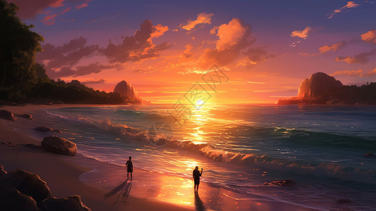 日落的海滩背景图片